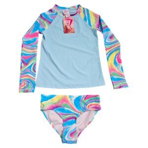 NWT | Kanu Surf 2-Piece Rash Guard Swimsuit Set | Multi-Colored Swirl | Size 14